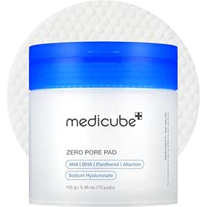 medicube Toner Pads Zero Pore Pad 2.0 | Dual-Textured Facial Pad for Exfoliation and Pore Care with 4.5% AHA Lactic Acid, 0.45% BHA Salicylic Acid | Ideal for All, Korean Skin Care, 70 Pads (1 Pack)