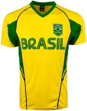 Icon Sports Men's Brasil Performance Jersey, Adult Sizes Brazil Soccer Shirt, Brasil Short Sleeves Tee Shirt (Small) Yellow : Clothing, Shoes & Jewelry