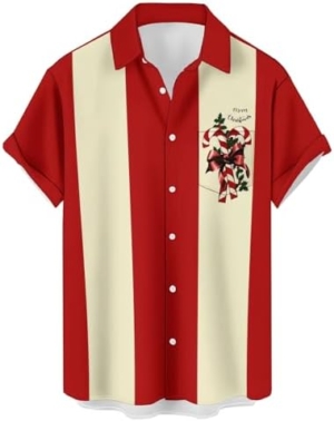 Ecosunny Christmas Shirts for Men Candy Cane Print Short Sleeve Casual Button Down Shirts : Clothing, Shoes & Jewelry