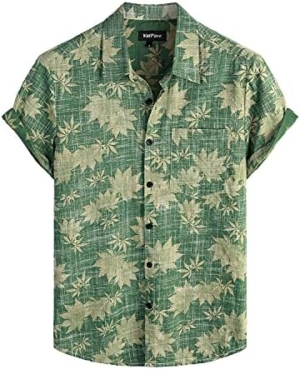VATPAVE Mens Front Pocket Hawaiian Shirts Casual Floral Shirts Short Sleeve Button Down Beach Tropical Shirts Large Green Leaves Aloha : Clothing, Shoes & Jewelry
