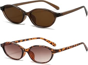 Breaksun Retro Oval Sunglasses for Women Trendy Oval Narrow Cat Eye Sunnies 90s Vintage Shades