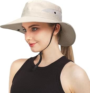 NPJY Ponytail Sun Hats for Women Men Wide Brim UPF 50+ Gifts for Women Foldable Fishing Hat Bucket Beach Hats