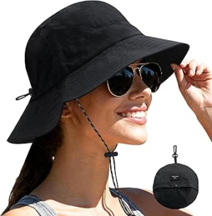 NPJY Packable Quick Dry Sun Bucket Hats for Women Lightweight Outdoor Waterproof Rain Hat with Detachable Chin Strap