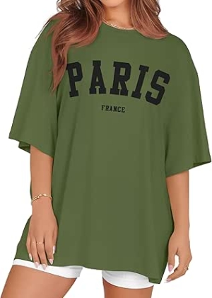 rosemia Oversized Tshirts for Women Summer Short Sleeve Round Neck Graphic Tee Shirt