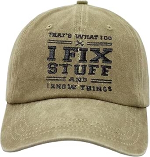 Funny I Fix Stuff I Know Things Baseball Cap, Gift for Dad Handyman Gear Head Tech Lover Birthday Anniversary