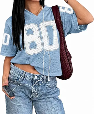 Pairxily Jersey Shirts for Women Oversized Graphic Tees Cute Number Jerseys Shirt for Teens Girls V Neck Y2k Streetwear Tops