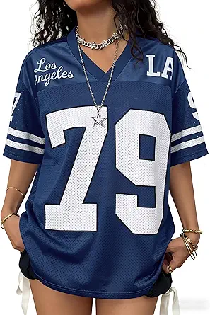 Jersey Shirts for Women Oversized Graphic Tees Men Y2K Tops V Neck Cute Streetwear T Shirt Football Jersey