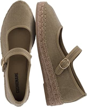 CUSHIONAIRE Tapas Canvas Mary Jane Flat Espadrilles for Women, Cushioned Comfort Closed Toe with Adjustable Strap